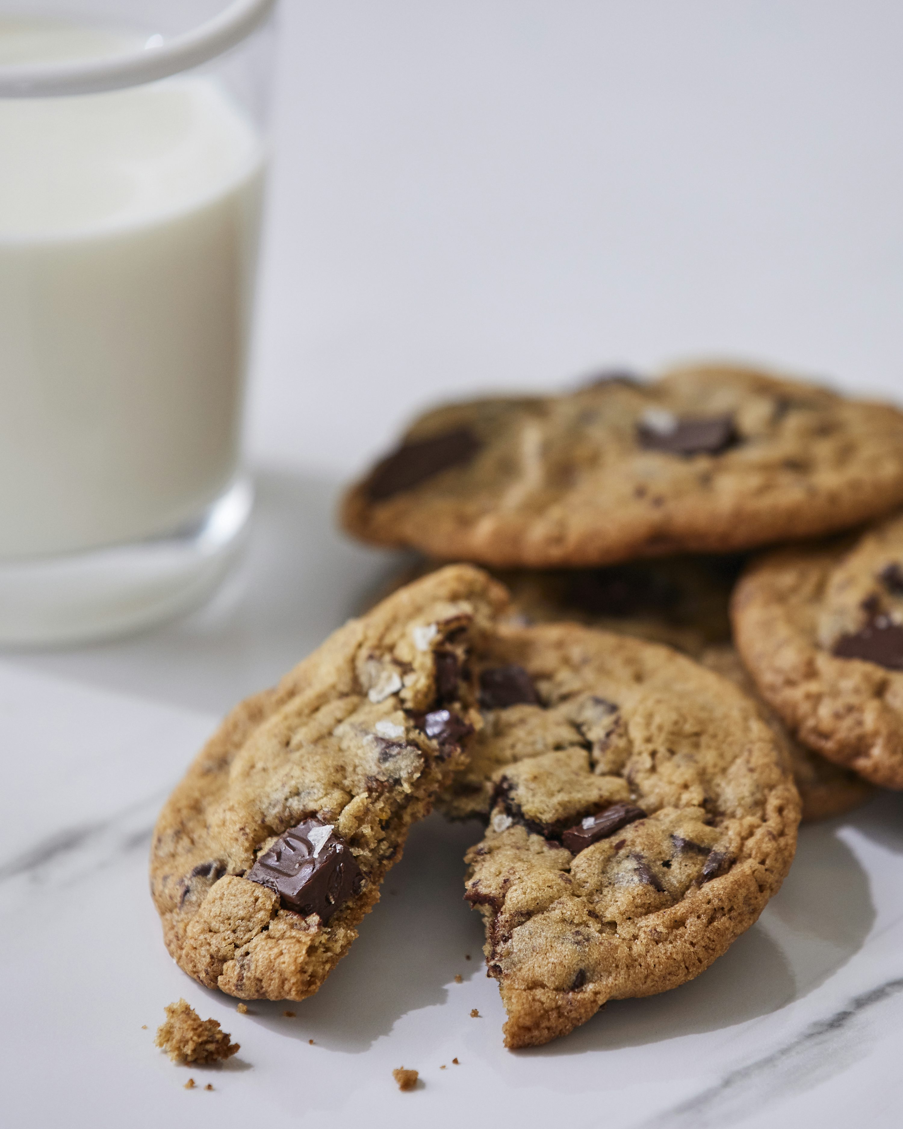 Golden chocolate chip cookies with pieces of chocolate